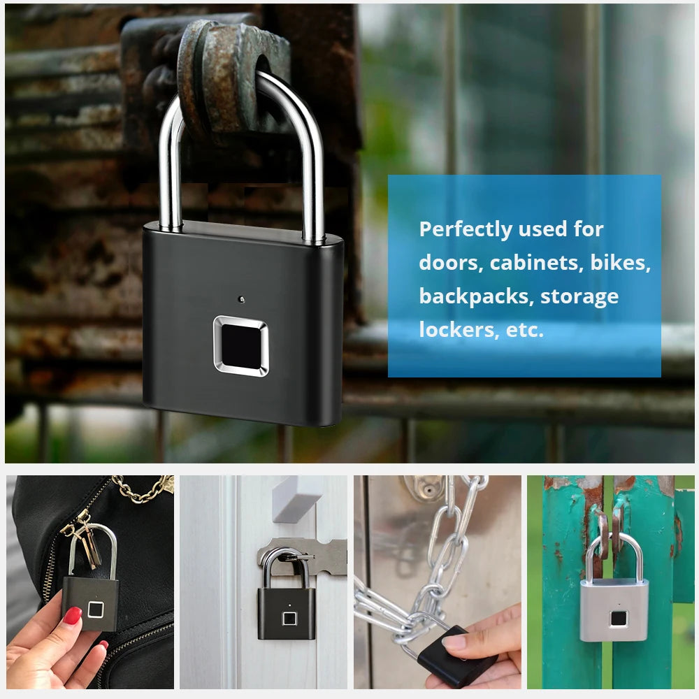 KERUI Smart Fingerprint Padlock Waterproof Zinc Alloy Biometric Padlocks With Built-in Rechargeable Battery Door Lock