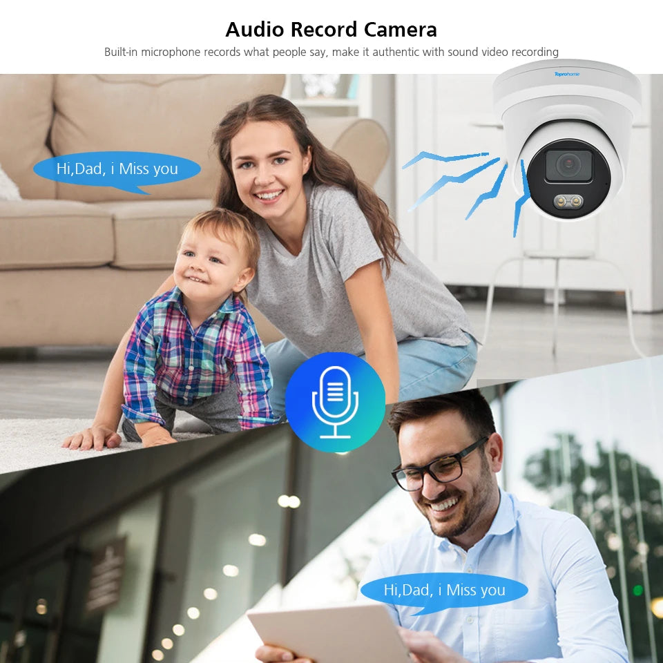 TOPROHOMIE 8CH 4K Security Camera System H.265 AI Indoor Outdoor Waterproof IP Camera Colorful Night Vision 8MP Audio Record Set