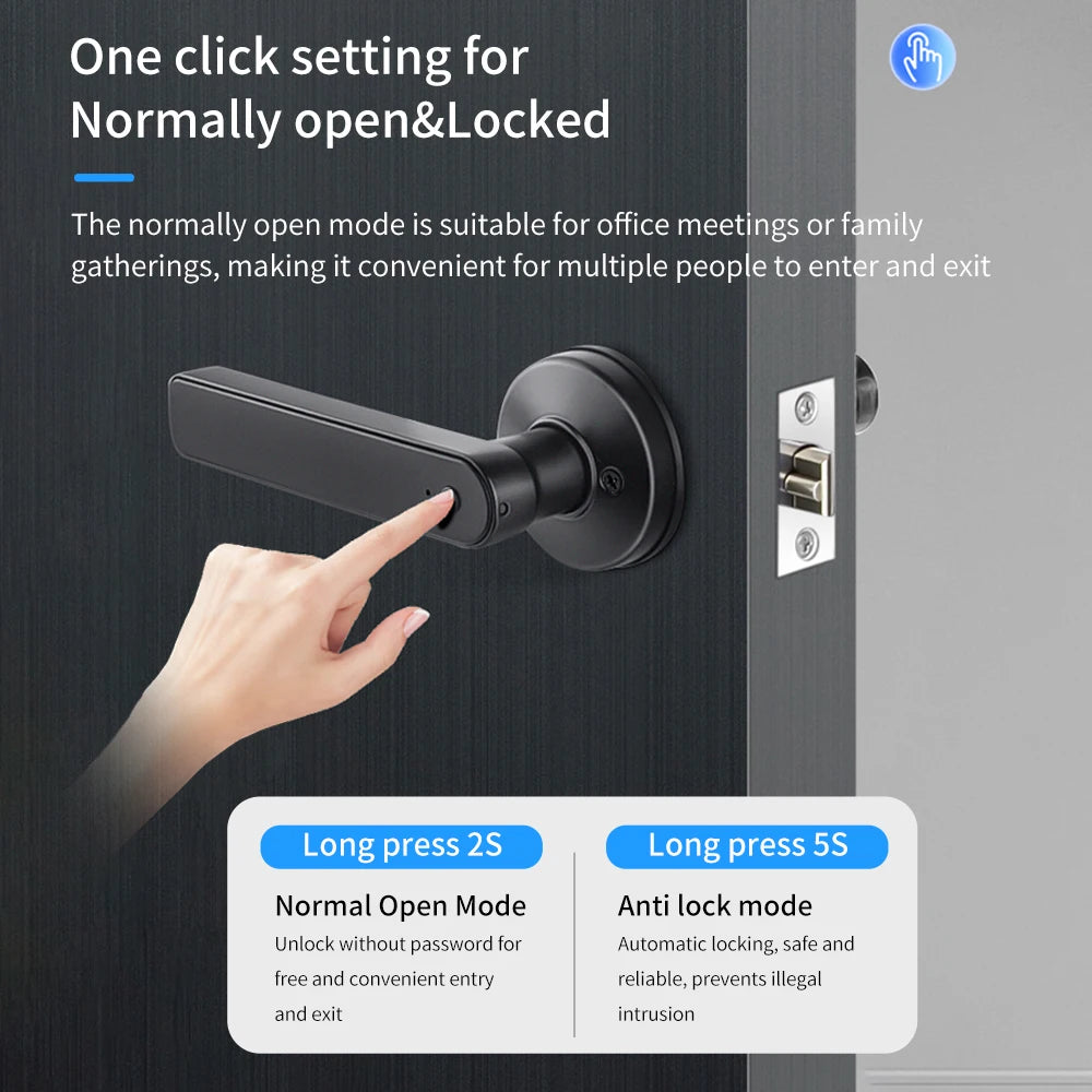 Q50 Tuya Bluetooth Smart Fingerprint Door Handle Lock Electronic Password/RFID Card/Keys/APP Remote Unlock Hotel Lock Rainproof