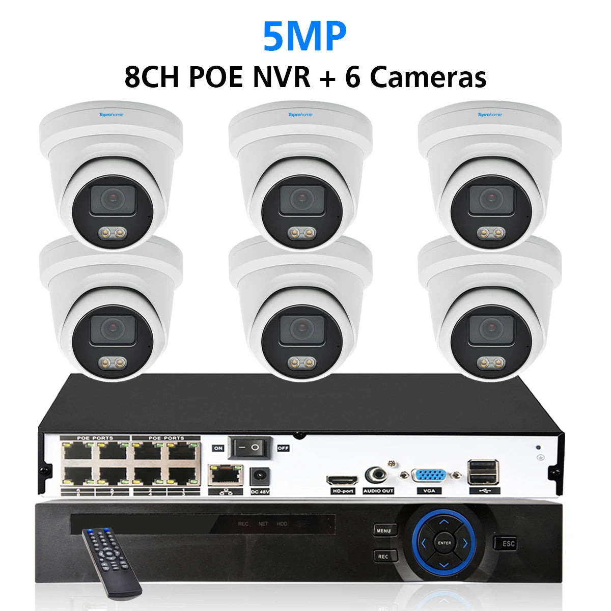 TOPROHOMIE 8CH 4K Security Camera System H.265 AI Indoor Outdoor Waterproof IP Camera Colorful Night Vision 8MP Audio Record Set