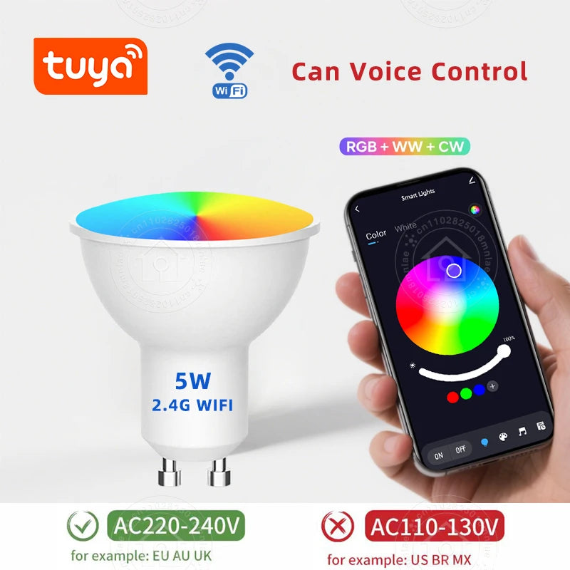 Smart Life RGB LED Light Bulb GU10 Graffiti Tuya Smart Bluetooth or WIFI Bedroom Lamp Bulbs Adjustable Light Spotlight AC 220V