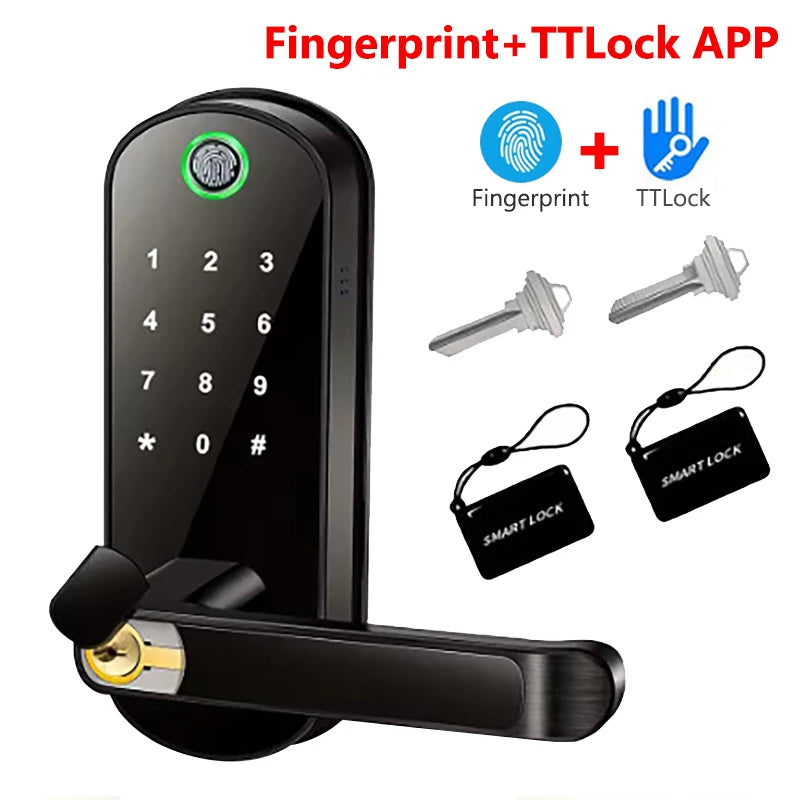Tuya Smart Fingerprint Door Lock TTLock App Remote Control Keyless Digital Password Electric Lock Waterproof with 2 IC Cards