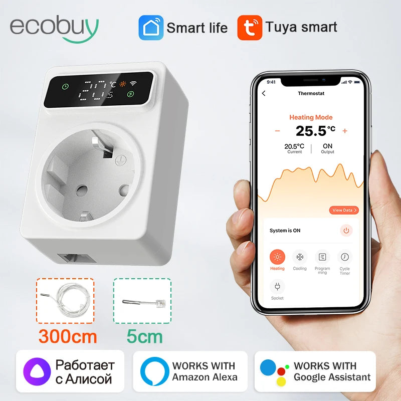 Tuya Smart Home Smart Plugs Thermostst Wifi Socket Thermostst Temperature Controller Thermostat Timer Wifi 16A Outlet Plug Smart