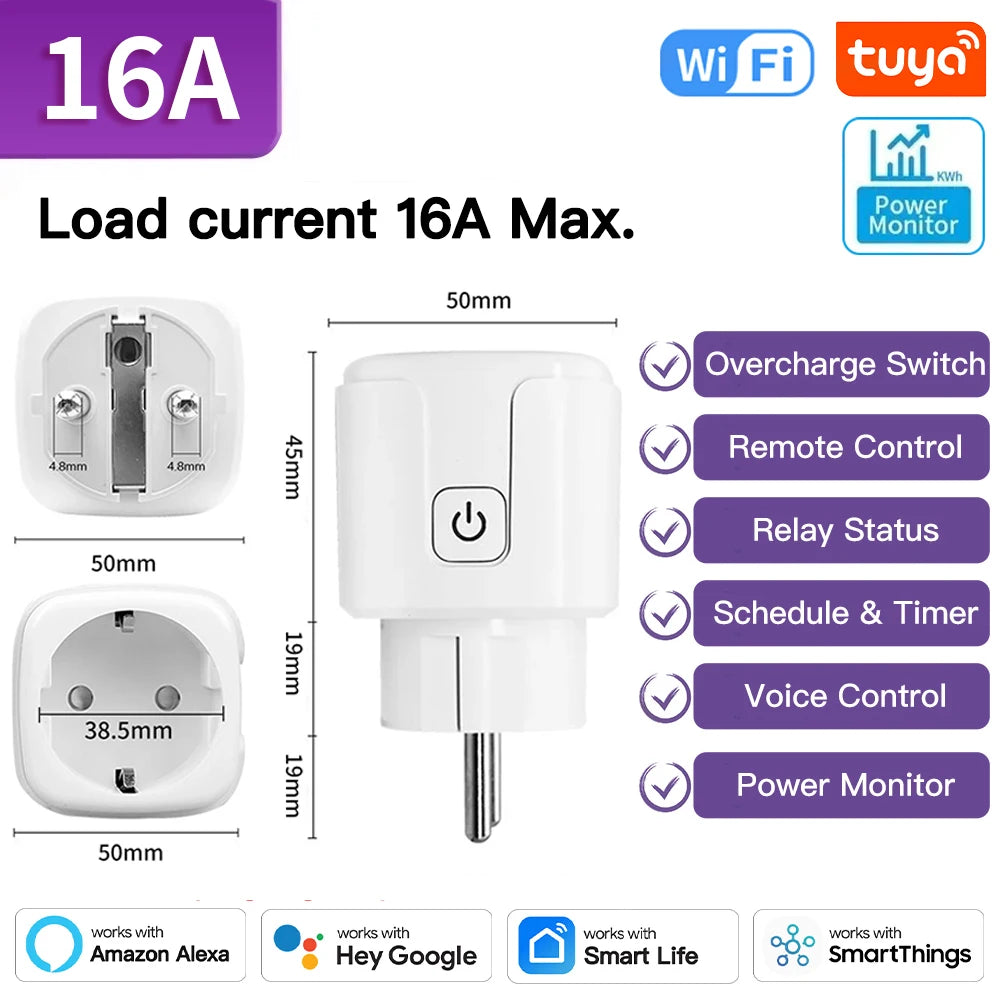 TNCE Tuya Smart Plug WiFi/Zigbee3.0 Smart Socket EU 16A/20A Power Monitor Timing Voice Control Function Works With Alexa