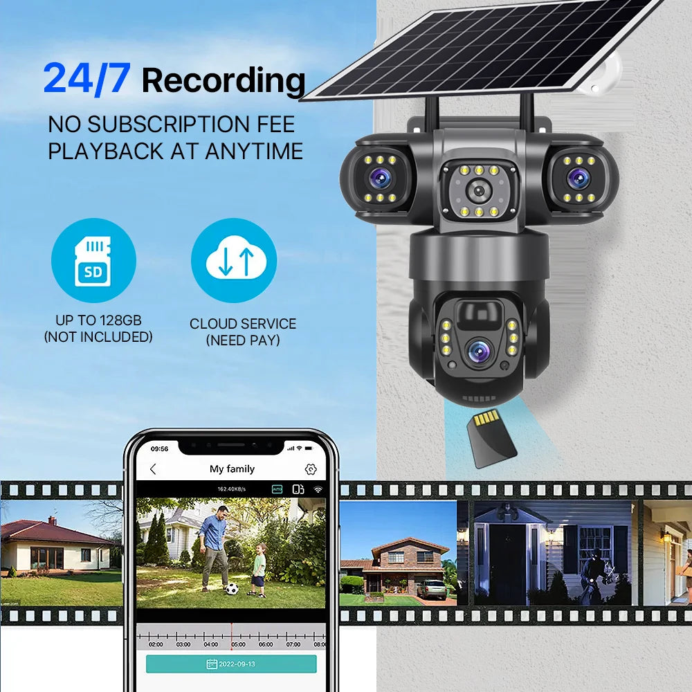 V380 Pro 4G Security Camera Outdoor Solar Camera PIR Human Detection Solar CCTV Waterproof Night Vision HD Surveillance PTZ
