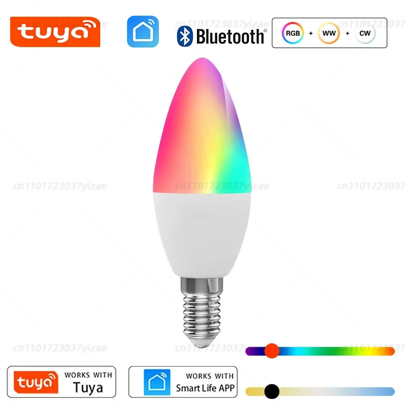 Bulb Candle Smart Lamp E14 TUYA WiFi Bluetooth Dimmable RGB Light 220V Tuya APP Group Control Smart Life For Home Room Decoratio