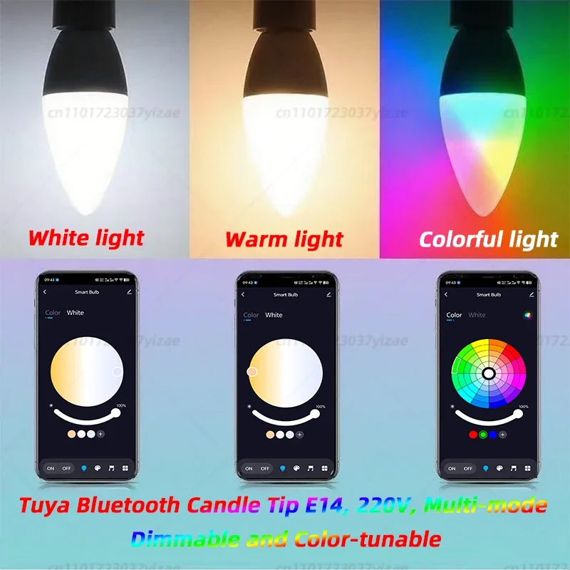 Bulb Candle Smart Lamp E14 TUYA WiFi Bluetooth Dimmable RGB Light 220V Tuya APP Group Control Smart Life For Home Room Decoratio
