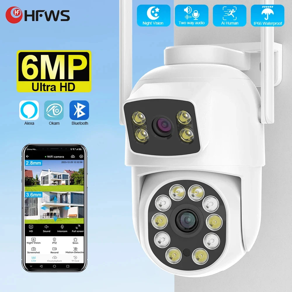 O-Kam Pro 6MP PTZ Security Camera Outdoor WiFi Dual Screen Two-Way Audio 10X Digital Zoom, Human Detection, IP66