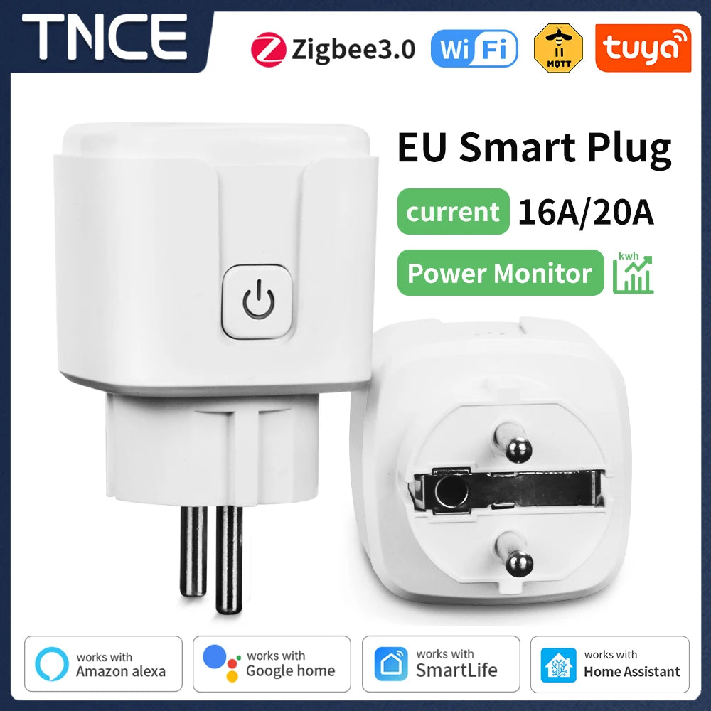 TNCE Tuya Smart Plug WiFi/Zigbee3.0 Smart Socket EU 16A/20A Power Monitor Timing Voice Control Function Works With Alexa