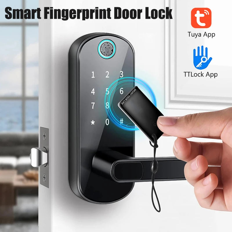 Tuya Smart Fingerprint Door Lock TTLock App Remote Control Keyless Digital Password Electric Lock Waterproof with 2 IC Cards