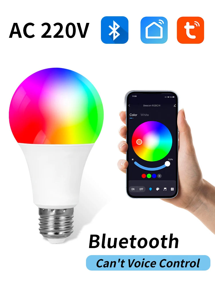 Smart Led Bulb Tuya Bluetooth RGBCW Light Bulb Phone APP Control E27 220V-240V 110V Colorful LED Lamp For Bedroom Ambient Light