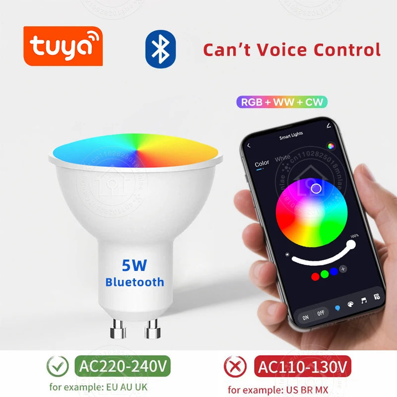 Smart Life RGB LED Light Bulb GU10 Graffiti Tuya Smart Bluetooth or WIFI Bedroom Lamp Bulbs Adjustable Light Spotlight AC 220V