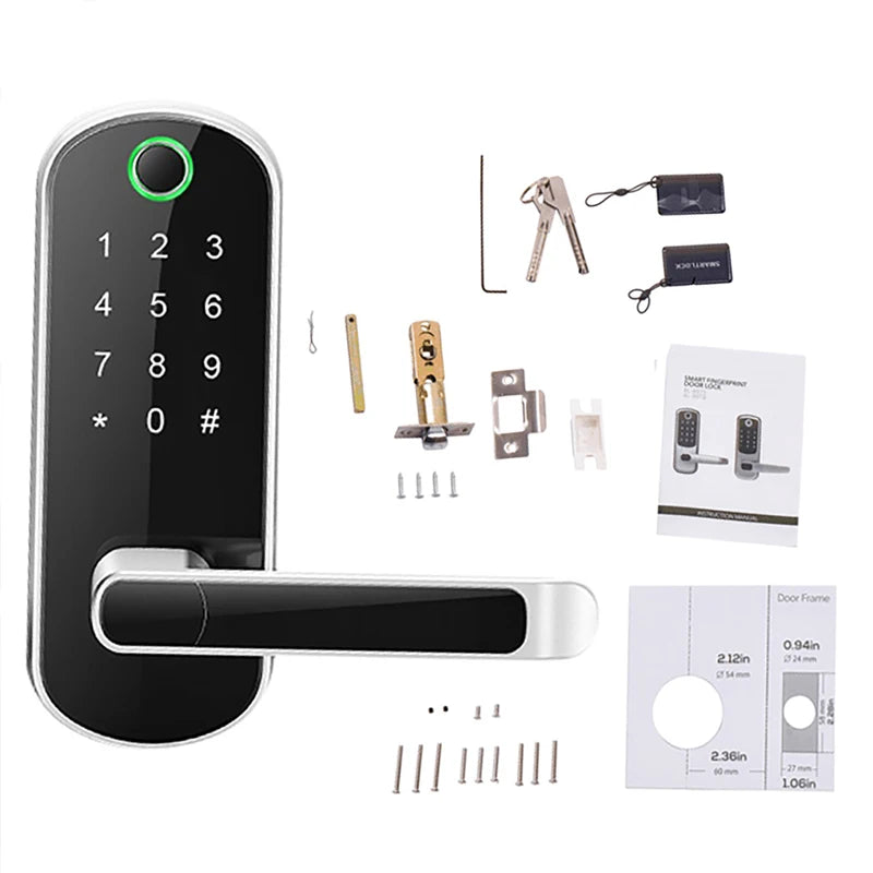 Tuya Smart Fingerprint Door Lock TTLock App Remote Control Keyless Digital Password Electric Lock Waterproof with 2 IC Cards