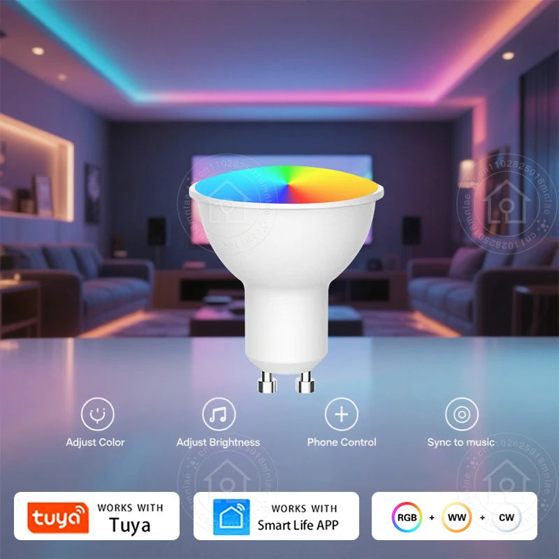 Smart Life RGB LED Light Bulb GU10 Graffiti Tuya Smart Bluetooth or WIFI Bedroom Lamp Bulbs Adjustable Light Spotlight AC 220V