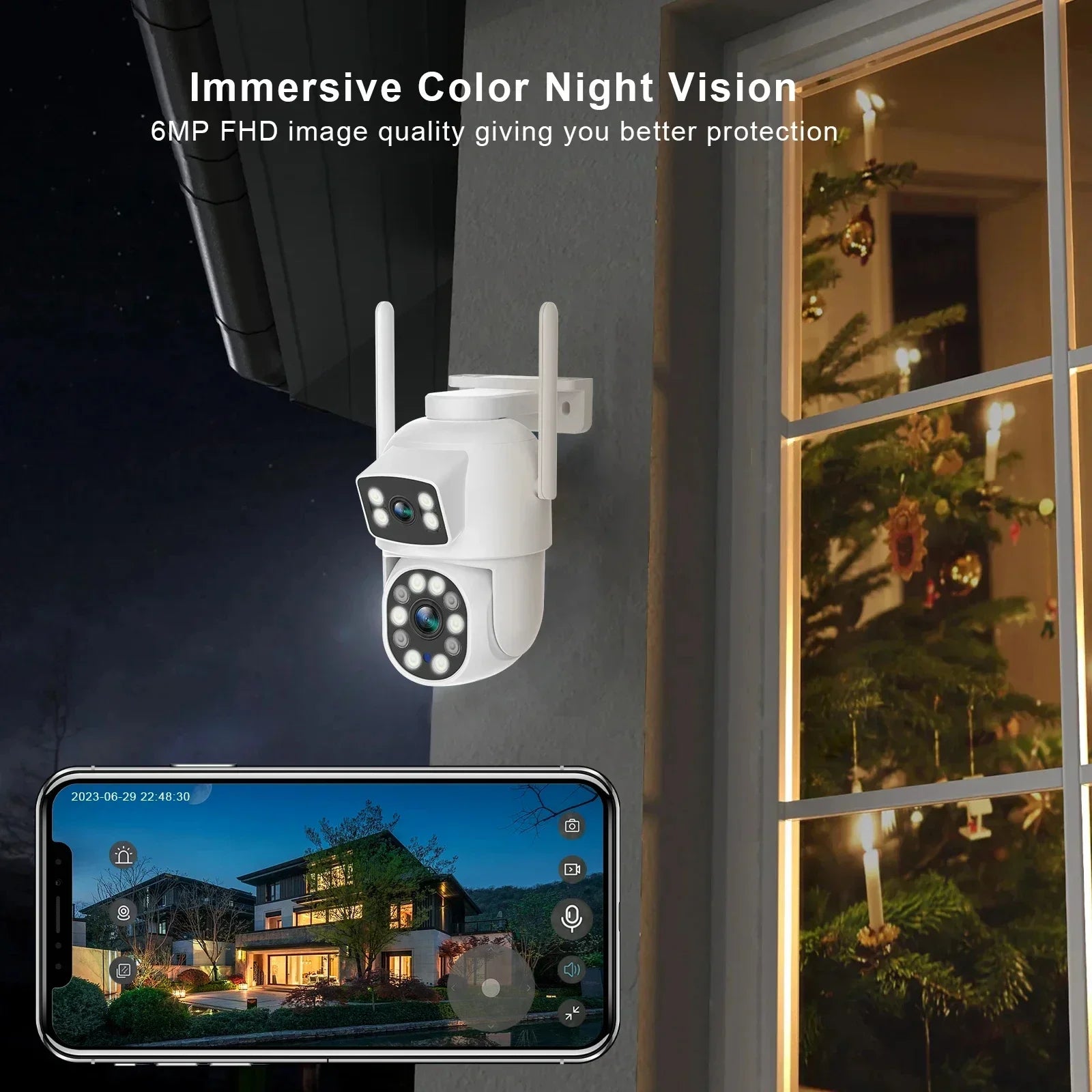O-Kam Pro 6MP PTZ Security Camera Outdoor WiFi Dual Screen Two-Way Audio 10X Digital Zoom, Human Detection, IP66