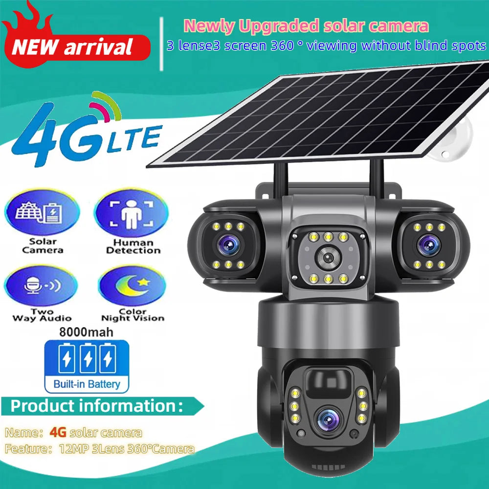 V380 Pro 4G Security Camera Outdoor Solar Camera PIR Human Detection Solar CCTV Waterproof Night Vision HD Surveillance PTZ