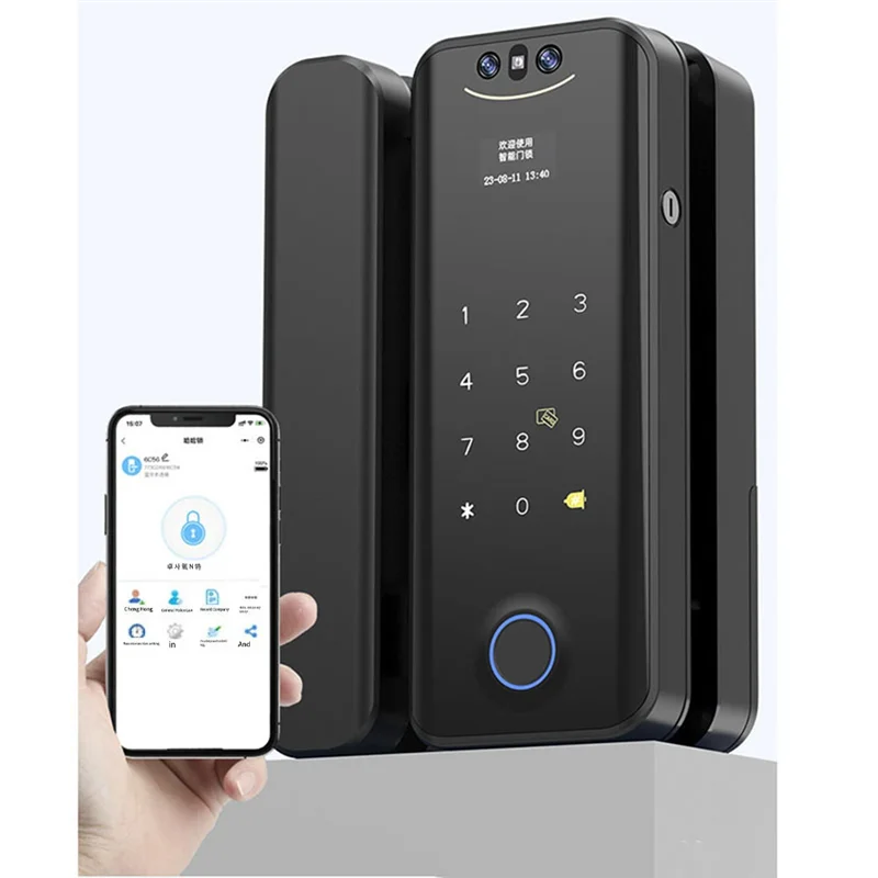 ABAC-Tuya Smart Locks 3D With WIFI Camera For Glass Door-Fingerprint Face Recognition Card Password Biometric Key App Unlock