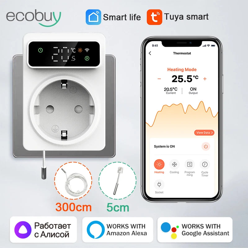 Tuya Smart Home Smart Plugs Thermostst Wifi Socket Thermostst Temperature Controller Thermostat Timer Wifi 16A Outlet Plug Smart