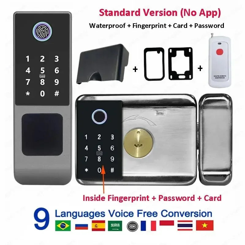 Waterproof Smart Fingerprint Lock G23 Tuya APP Outdoor Access Control Electric Lock Support Password/Remote/IC Card Unlock