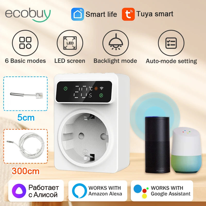 Tuya Smart Home Smart Plugs Thermostst Wifi Socket Thermostst Temperature Controller Thermostat Timer Wifi 16A Outlet Plug Smart