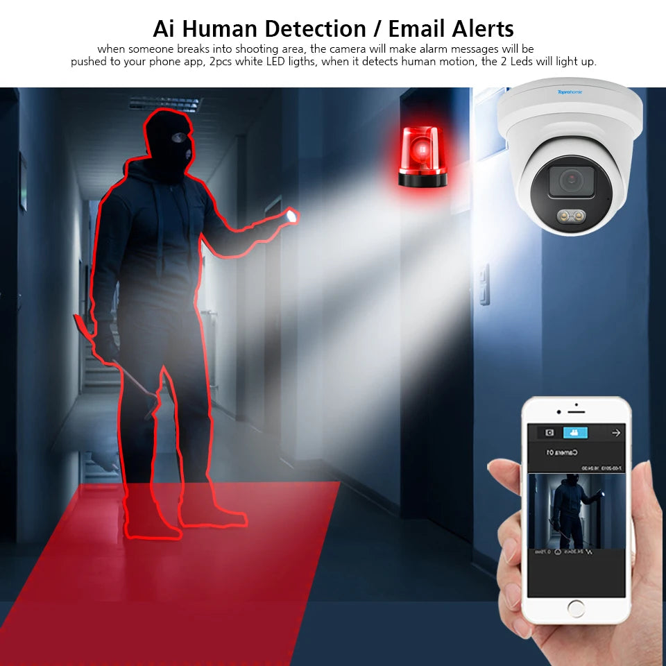 TOPROHOMIE 8CH 4K Security Camera System H.265 AI Indoor Outdoor Waterproof IP Camera Colorful Night Vision 8MP Audio Record Set