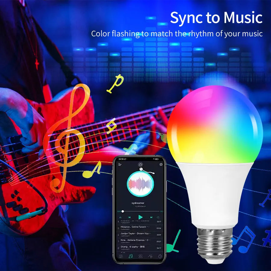 Smart Led Bulb Tuya Bluetooth RGBCW Light Bulb Phone APP Control E27 220V-240V 110V Colorful LED Lamp For Bedroom Ambient Light