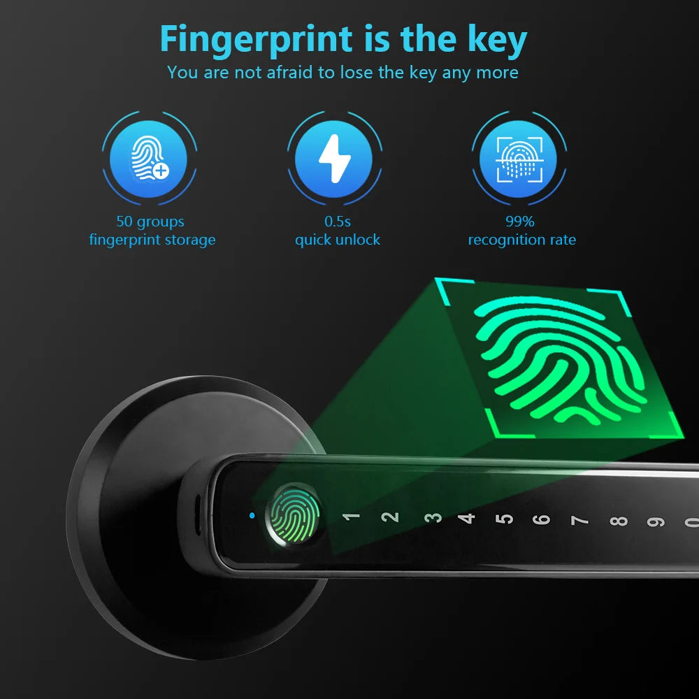 KERUI Tuya Smart Fingerprint Door Lock Electronic Door Lock with Fingerprint/Password/Key/Bluetooth/Tuya APP Unlock