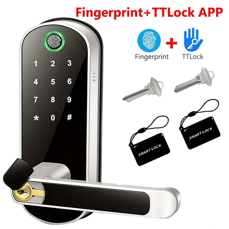 Tuya Smart Fingerprint Door Lock TTLock App Remote Control Keyless Digital Password Electric Lock Waterproof with 2 IC Cards
