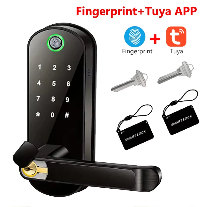 Tuya Smart Fingerprint Door Lock TTLock App Remote Control Keyless Digital Password Electric Lock Waterproof with 2 IC Cards