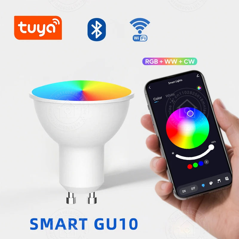 Smart Life RGB LED Light Bulb GU10 Graffiti Tuya Smart Bluetooth or WIFI Bedroom Lamp Bulbs Adjustable Light Spotlight AC 220V