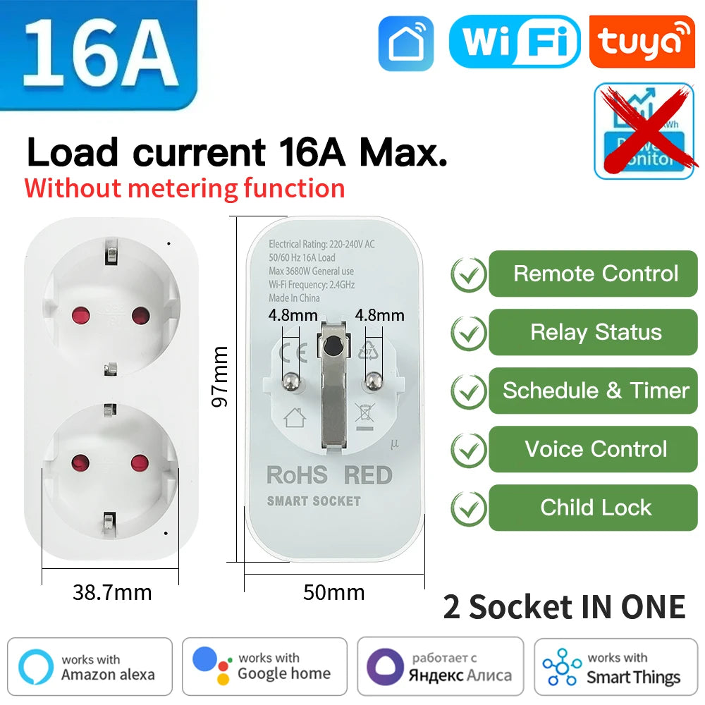 TNCE Tuya Smart Plug WiFi/Zigbee3.0 Smart Socket EU 16A/20A Power Monitor Timing Voice Control Function Works With Alexa