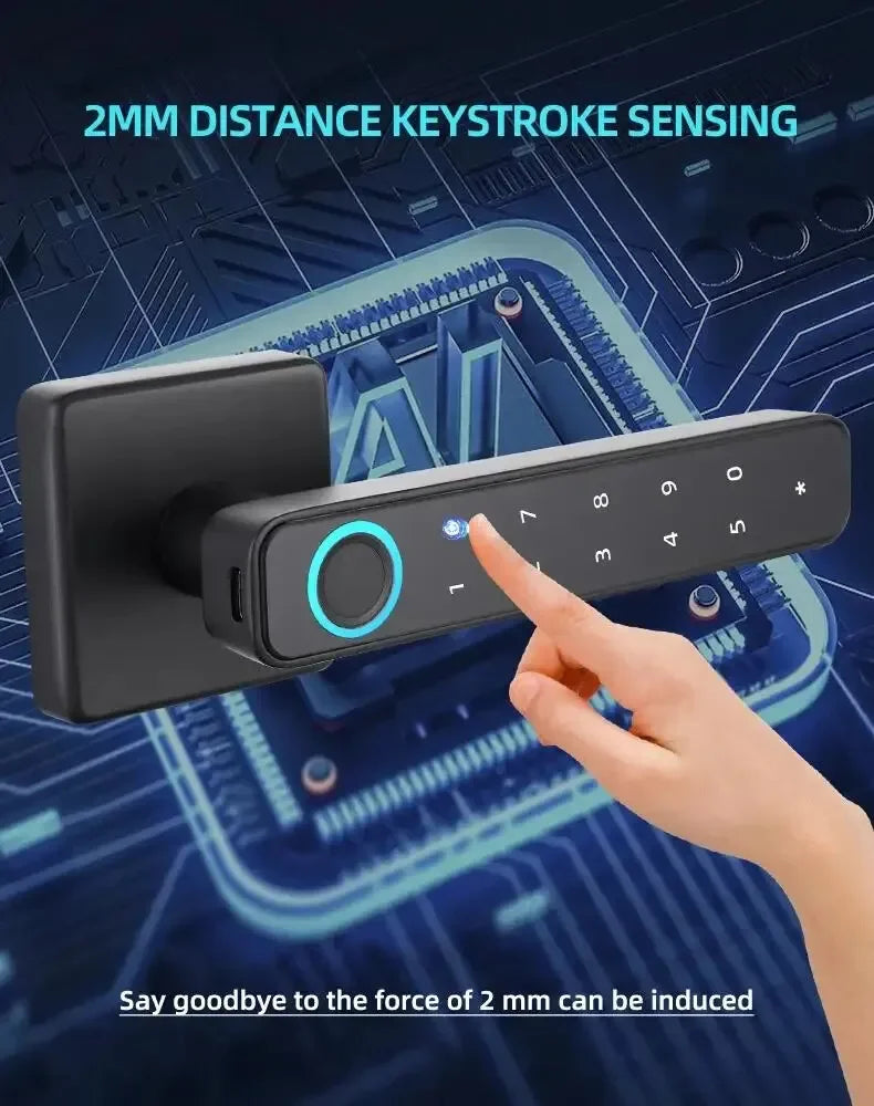 Tuya Smart Fingerprint Door Lock – Bluetooth/Password/Mechanical Key Unlocking, Compatible with Wooden Doors & SmartLife App