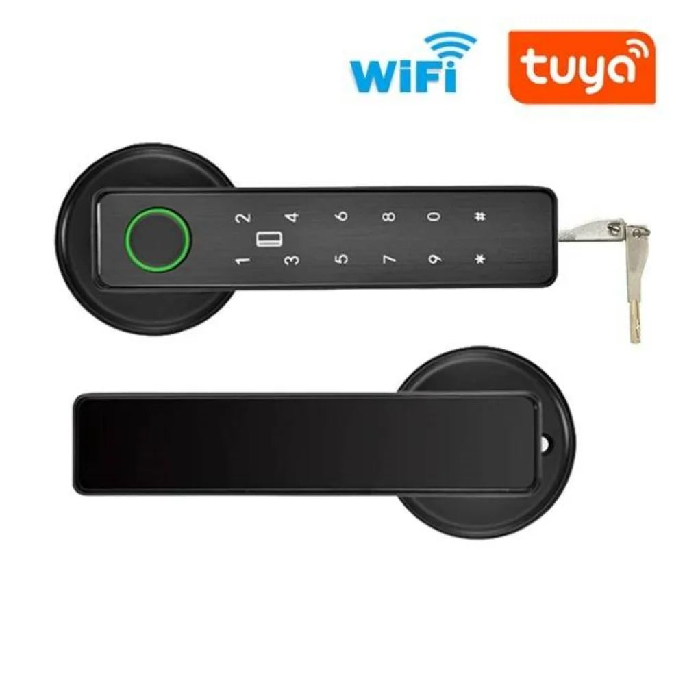 Tuya Smart Fingerprint Door Lock – Bluetooth/Password/Mechanical Key Unlocking, Compatible with Wooden Doors & SmartLife App
