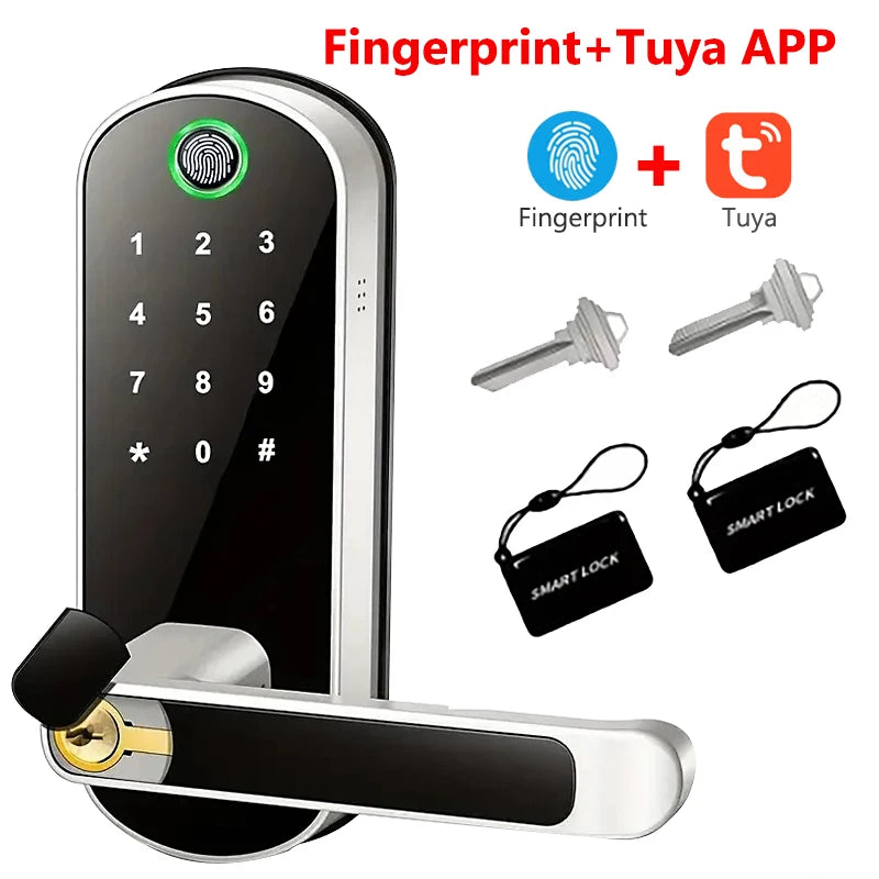Tuya Smart Fingerprint Door Lock TTLock App Remote Control Keyless Digital Password Electric Lock Waterproof with 2 IC Cards