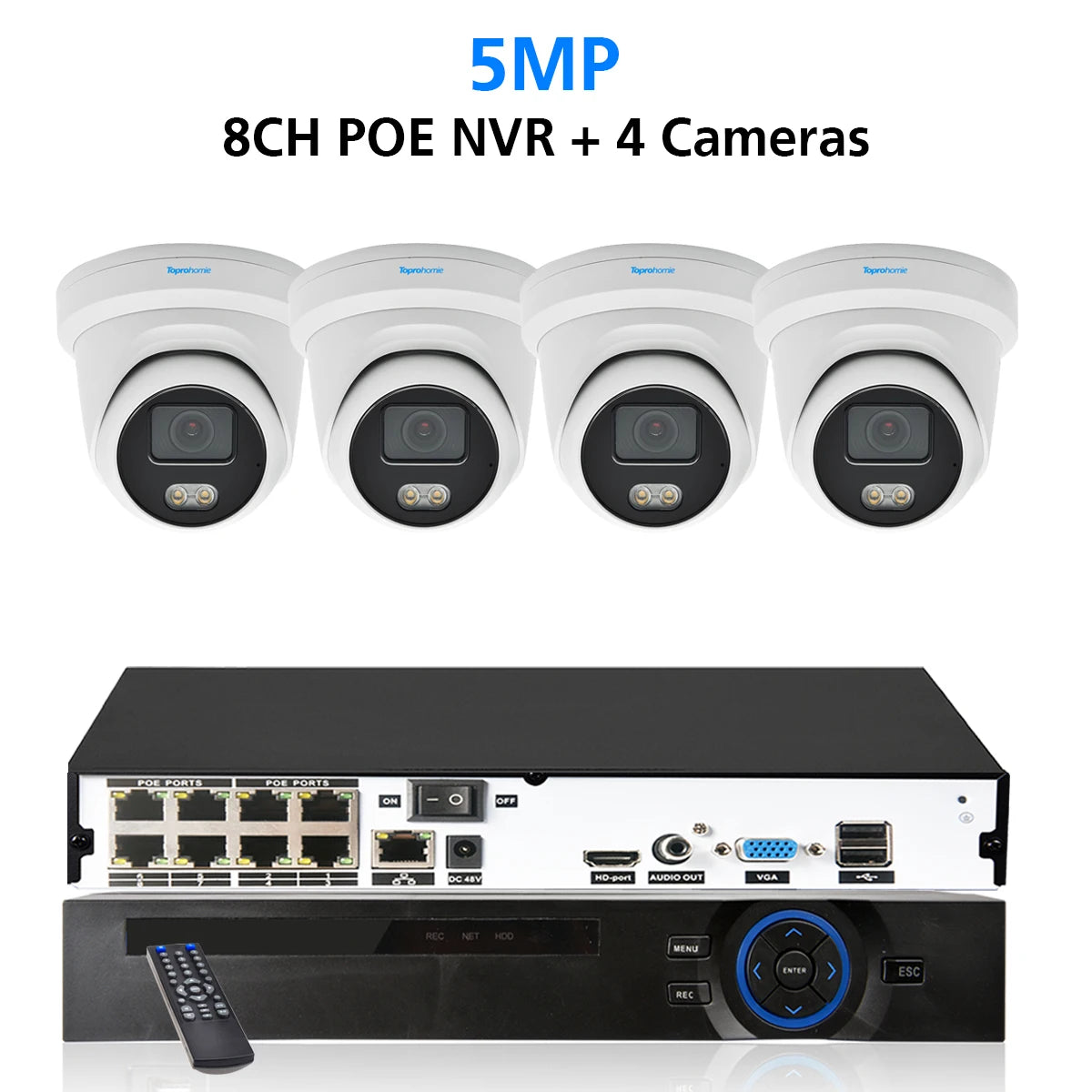 TOPROHOMIE 8CH 4K Security Camera System H.265 AI Indoor Outdoor Waterproof IP Camera Colorful Night Vision 8MP Audio Record Set